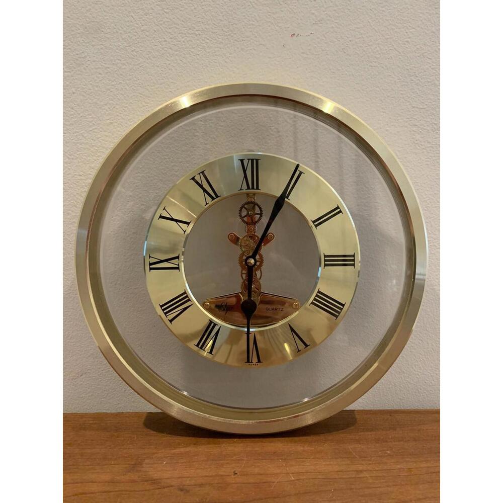 Elgin Quartz Skeleton Wall Clock Glass Gold Trim Tested And Working